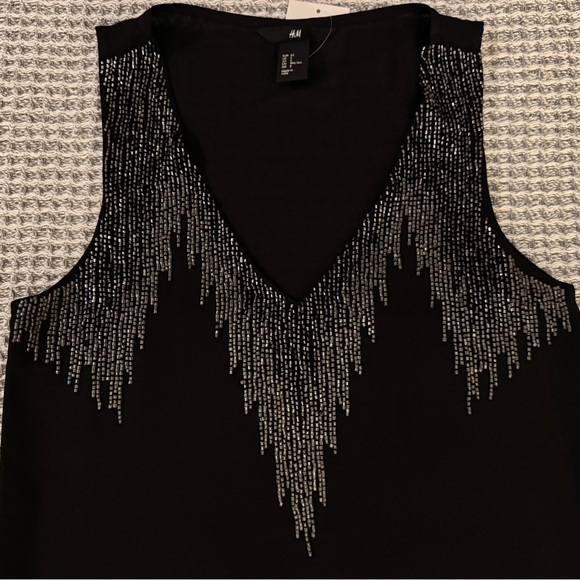 H&M Black Mini Dress with Silver Bead Accents, Size 2 - Picture 4 of 7